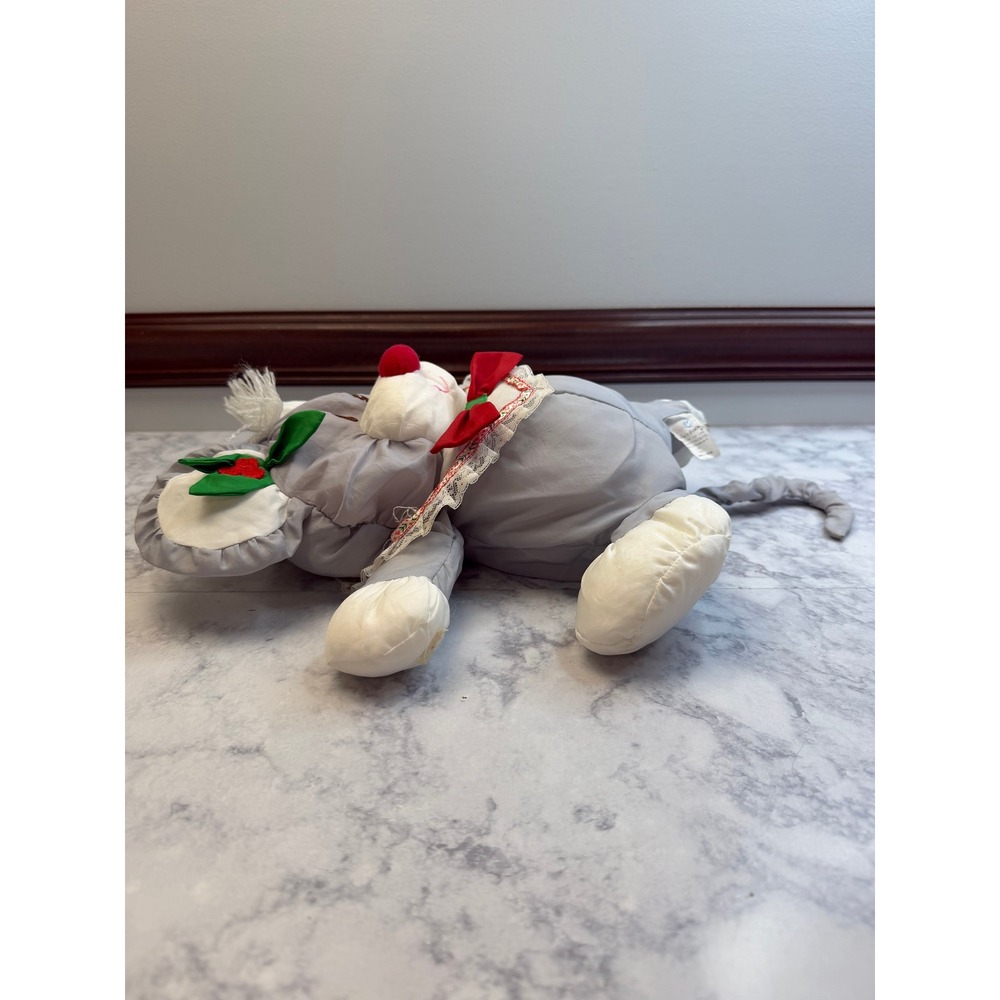 Vintage 1987 Fisher Price Christmas Mouse Plush Candy Cane 8016 Gray Red White - Picture 10 of 14